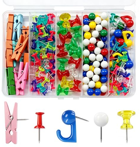 Chinchetas de Colores Surtidos, Incluye 5 Tipos de Chinchetas para Corcho