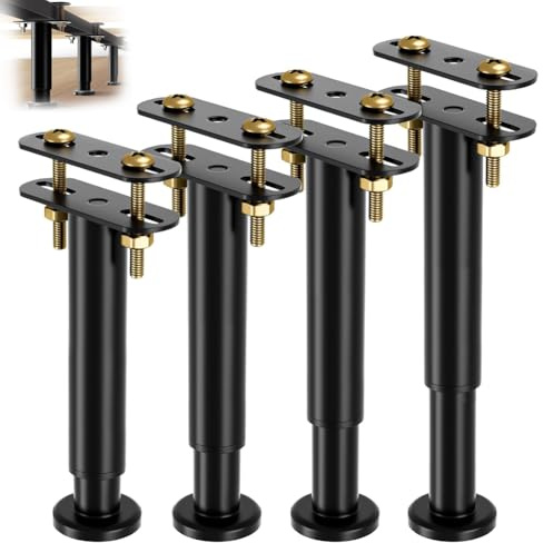 FARYODI 4 patas de cama ajustables en altura de 18 cm, robustas patas de apoyo medianas del marco de la cama de metal, pie de apoyo para cama de vigas centrales, juego de refuerzo de somier para camas