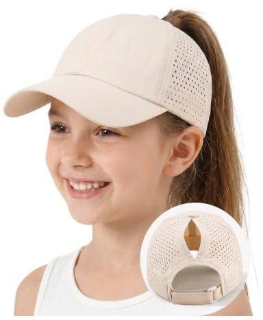 YAMEE Casquette Baseball Fille Enfant Trou Queue de Cheval Maille Respirante Séchage Rapide,Chapeau Enfant Légère Réglable,Chapeau Sport Extérieur Été pour Filles 5 à 12 Ans Protection Solaire UV