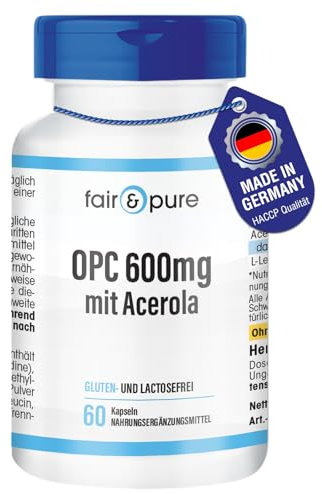 Fair & Pure® - OPC 600mg mit Acerola - 60 Kapseln - vegan - hochdosierter Traubenkernextrakt mit natürlichem Vitamin C - ohne Magnesiumstearat