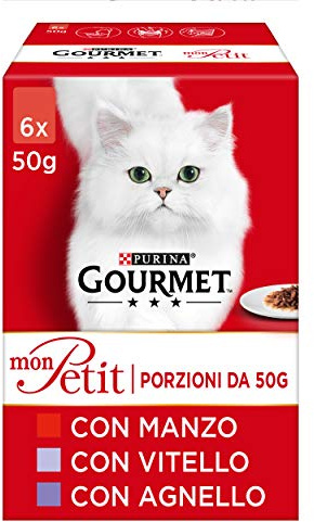 Purina Gourmet Mon Petit Intense Cibo Uùmido per Gatti con Manzo, Agnello, Vitello, 48 buste da 50g