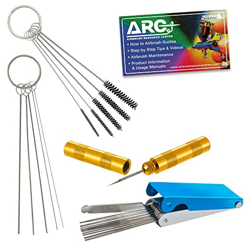 TCP Global Kit de 25 Outils de Nettoyage pour carburateur, aérographe, Pistolet pulvérisateur, Aiguilles et brosses – 18 Aiguilles métalliques, 5 brosses, 1 pic Pointu – Nettoyeur Jet de carb cabon