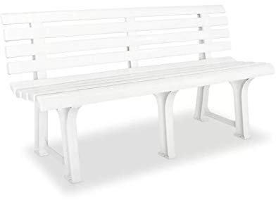 Tomaino - Banco de exterior e interior, banco de jardín de plástico, cómodo y resistente – 3 plazas (blanco)