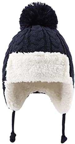 XIAOHAWANG, Gorro de Invierno para bebés y niñas, Gorro con Orejeras, Gorro con Forro Polar Knite, Gorro con Orejeras para bebé, niño pequeño de 0 a 5 años(Azul Marino,0-12 Meses)