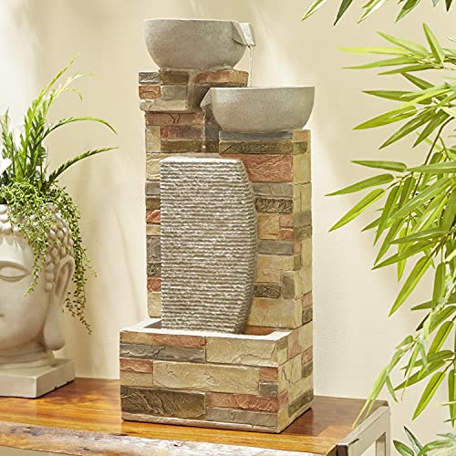 Deco 79 Traditional Indoor/Outdoor Stone and Brick Water Fountain, Gray, 10 L x 19 W x 29 H