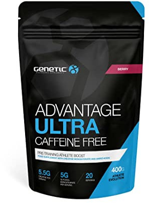 Genetic Supplements - Advantage Ultra Caffeine Free Preworkout Drink - Gym Energy Supplements - Berry - 400g