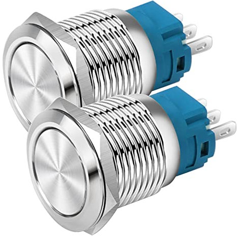 Gebildet 19mm Cabeza Plana SPDT Interruptor de Enganche Resistente al Agua, Interruptor de Botón de Metal de Acero Inoxidable, Terminales de Pin Soldadura DC 6V/12V/36V/48V, AC 110V/230V 2A 1NO+1NC