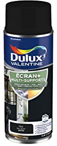 Dulux Valentine ECRAN+ MULTI-SUPPORTS EXTERIEURE - Peinture en Phase Aqueuse pour l'Éxtérieur et l 'Intérieur - Satin Noir aérosol 400 ml