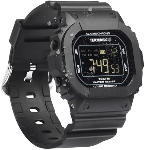 ILAME 10 ATM Water Resistant Sports Wristwatch for Swimming and Diving, Alarm Clock, Stopwatch, Timer, Dual Time, Calendar, 12 and 24 Hour Format Switchable