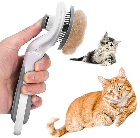 Katzenbürste, Selbstreinigung Haustier Bürste für Langhaar/Kurzhaar Fellpflege Krallenpflege für Hunde Katzen Sauberes Haustierhaar von der Bürste mit Einem Knopf Massieren Hundebürste