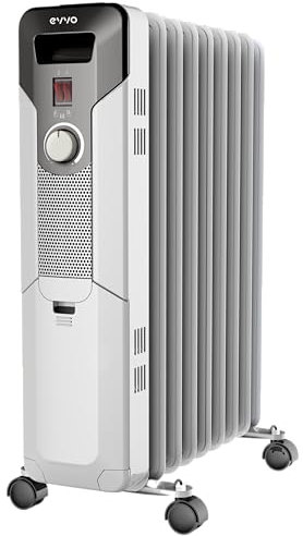 Radiador de Aceite EVVO C9, 2.000W de 9 Elementos, Hasta 20 m2, Bajo Consumo, 3 Modos, Fácil Transporte, Seguridad Sobrecalentamiento, Sistema Recogecables (Blanco)