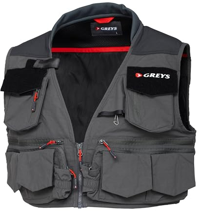 Greys Tail Fly Fishing Vest | Breathable Angling Vest For River, Lake And Coastal Fishing | Multiple Pockets For Fly Boxes, Leaders And Accessories | Comfortable Fit | L/XL