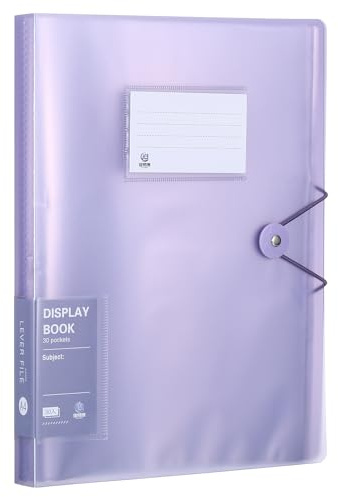 PATIKIL 8,5 x 11 pärmar med plasthylsa, 1 st A4-display 30 fickportföljpärmmapp presentationsbok med genomskinligt plastark skyddshylsor för konstverk dokument, lila