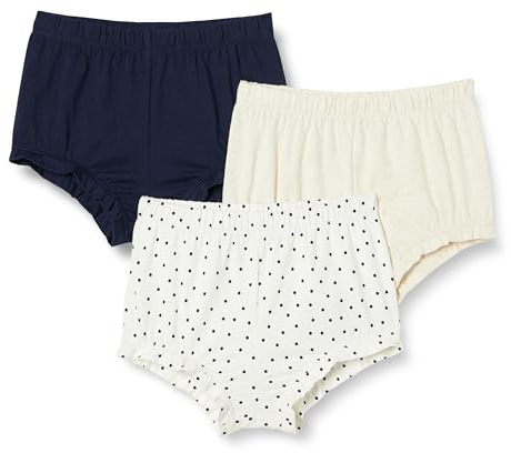 Amazon Essentials Baby Girls' Cotton Bloomer Shorts, Pack of 3, Oatmeal Heather/Navy/Dots, 0-3 Months