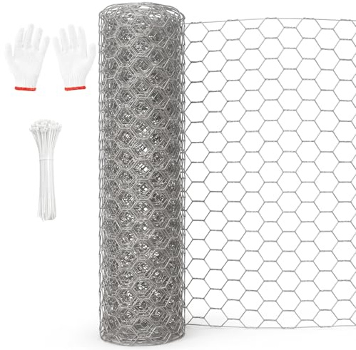 Valla de malla de alambre, rejilla para roedores, malla de alambre, adecuada para valla de jardín, alambre de conejo, alambre de pollo (12 m x 40 cm, grosor del alambre 2,5 x 1,5 mm), 1 par de guantes