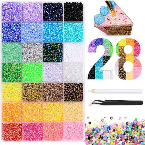 Aribliseza Piedras brillantes, 30000 piezas, 28 colores de pedrería y piedras termoadhesivas, gemas planas de 3 mm para decorar, manualidades DIY, nail art, zapatos y arte con diamantes