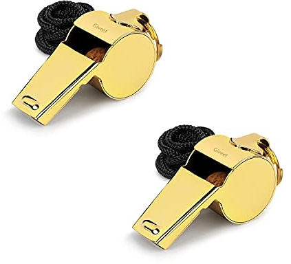 Giveet 2 Packs Gold Whistles with Lanyard, Stainless Steel and Durable, Extra loud Referee Coach Metal Whistle for Football, Basketball, Soccer, School, Lifeguard Emergency