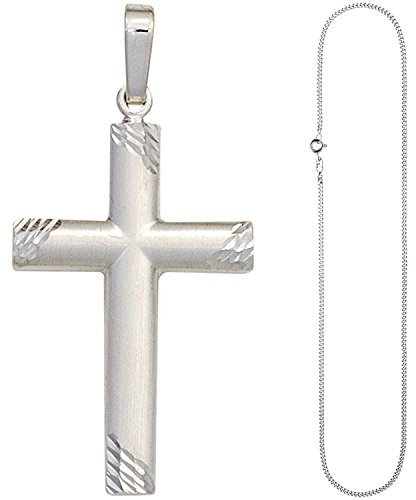 Jobo Damen-Anhänger Kreuz aus 925 Sterling Silber matt mit Kette 60 cm
