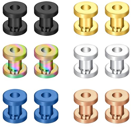 ZeSen Jewelry 6 pares tornillos de acero inoxidable túneles Fit tapones carne Expander camilla oído calibradores perforantes, Acero inoxidable