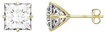 Aeon Gold Stud Earrings - 9 Carat Yellow Gold with Cubic Zirconia Diamond | Claw Set Square Stone | Gift Box & Polishing Cloth Included (5mm)