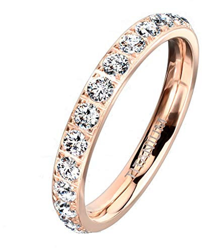 Paula & Fritz® Ring Damen Zirkonia Titan-IUM Größe 59 (18,8) Rose-Gold Freundschaftsring Partnerring Ehering Verlobungsring Memoire-Ring Frauenring Damenring