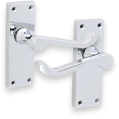 Infinity Decor Polished Chrome Victorian Scroll Lever Latch Door Pull Handle Pair on Rectangular Backplate Privacy Lock for Bathroom Internal Door