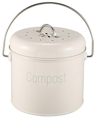 Poubelle à compost de cuisine en acier inoxydable 3 L - Composteur de cuisine pour déchets alimentaires - Filtre à charbon