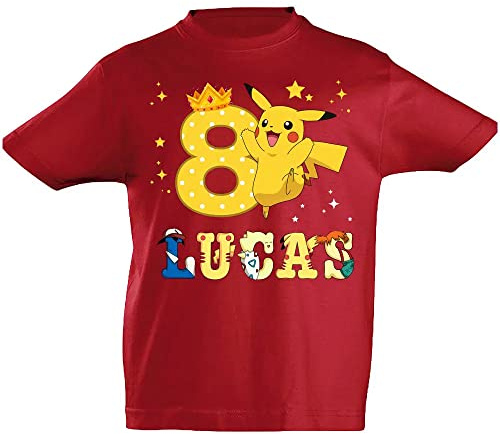 T-Shirt Personnalisé pour Enfants Fans de Pokémon - Lettres en Forme de Personnage, Anniversaire ou Texte avec Numéro - Prénom et Âge Imprimés