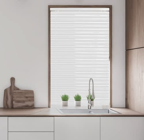 25mm Metal Aluminium Venetian Blinds Home Office Easy Fit Strings Twist Wand White 90cm x 150cm