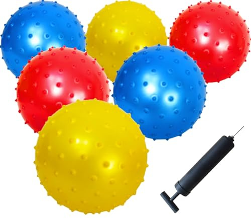 AppleRound 6-Pack 7-inch Spiky Knobby Balls with Pump, Sensory Tactile Play