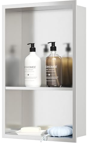 Neodrain Stainless Steel Shower Niche Wall Insert with Shelf Recessed Double Niche Shower Storage for Bathroom 45 x 30 x10 cm