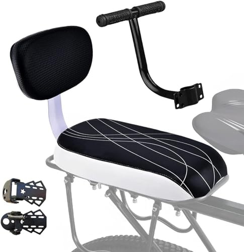 Kakbrt Seggiolino Bici Posteriore con Schienale Cuscino Portapacchi Bicicletta Sedile Posteriore Set Accessori Confortevole per Seduta Posteriore per Bambini (Bianco e Nero)