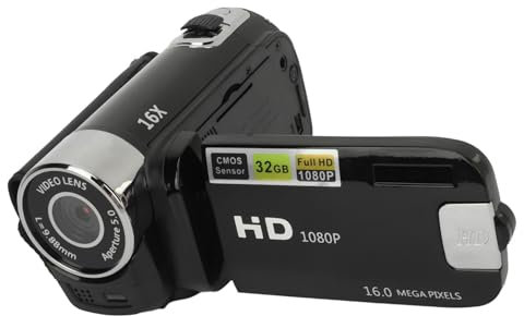 MENDUNER Point and Shoot Camera, Vintage Kamera, Videokamera, 1080P 16MP Digitalkamera 2,4 Zoll Drehbarer Bildschirm Camcorder 16X Zoom HD Videorecorder mit Fülllicht (Black)