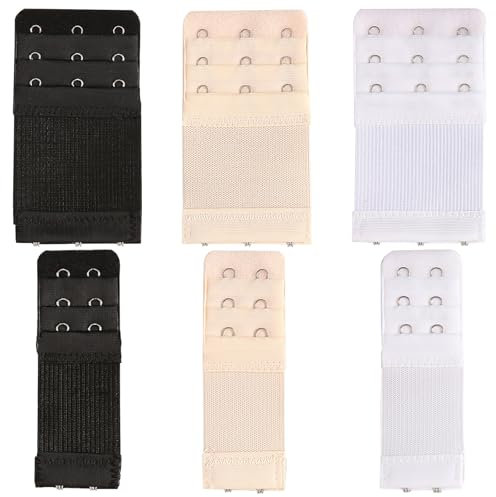 Pack of 6 Bra Extenders, 3 Rows, 2 Hooks, 3 Hooks, Elastic Bra Extension