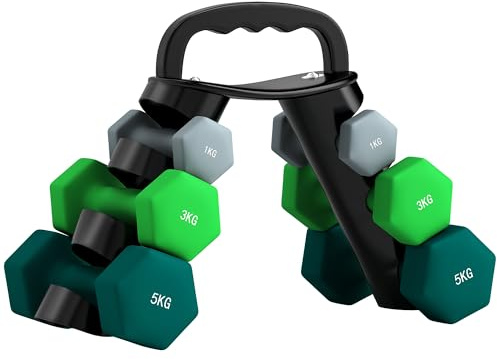 SPORTNOW Dumbbells Set with Carry Storage Rack, Set of 6 Weights for Home Gym, Kettlebell Training Weight Lifting Exercise, 2 x 1kg, 2 x 3kg, 2 x 5kg, Grey
