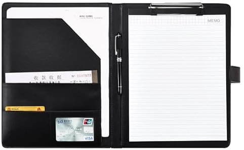 A4 Klemmbrettmappe, PU Dokumententasche Klemmbrett Schreibmappe mit Magnet-Verschluss für das Büro & Konferenzen - Schwarz