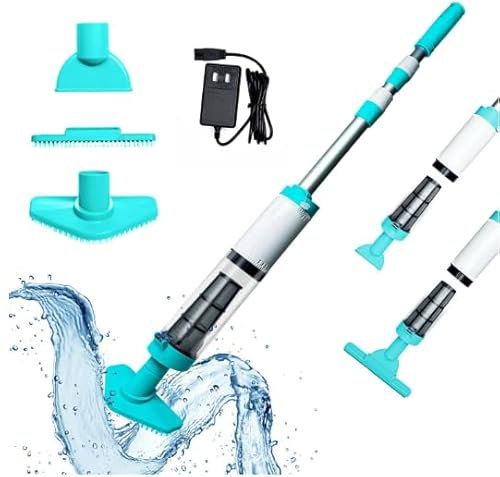 Poolsauger mit Akku, 3 in 1 Tragbarer Wiederaufladbarer Poolstaubsauger, Kabellos Elektrisch Handsauger Reinigungsset mit Teleskopstiel, Poolreiniger für Spas, Whirlpools, Kleine Pools