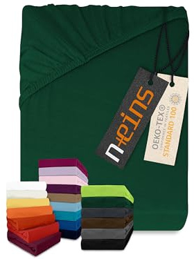 npluseins - Sábana bajera ajustable de punto de algodón, distintos colores y tamaños (100 % algodón 159.192 cm, 80-90 x 190 cm), color verde oscuro