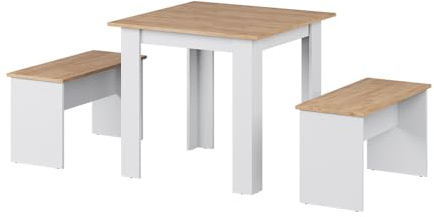 Vicco Set de Table à Manger Sentio, Chêne doré/Blanc, 80x80cm avec 2 bancs, Peu encombrant pour Coin Repas et Espace Petit-déjeuner