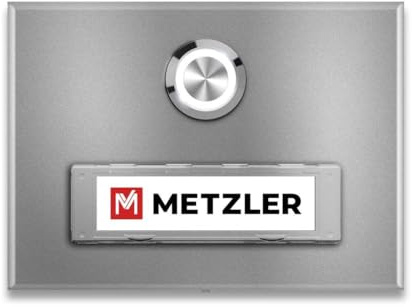 Metzler® sonnette en saillie avec plaque nominative interchangeable et bouton inox LED optionnel aluminium-gris | acier inoxydable brossé IP67 | installation facile | pièces 10 ans