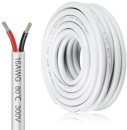 inShareplus 16AWG 2x1.5mm² 5 Meter Electrical Wire 2 Core Cable, 5V/12V/24V White Tinned Copper Wires, 16 Gauge 300V Flexible and Soft Outdoor Cable High Temperature Resistant Extension wire