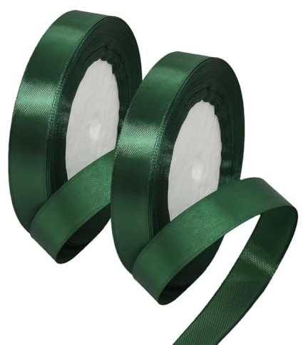2Rolls Dark Green Stain Ribbons 20mm x 22 Meters,Fabric Thick Gift Wrap Ribbon Christmas Ribbon for Gift Wrapping,Crafts,Flower Bouquets,Bow Making and Valentines Gifts Decorations