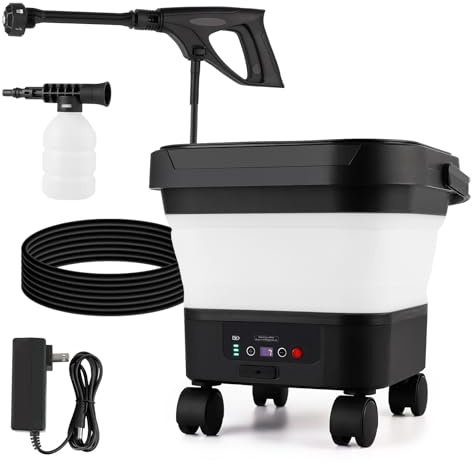 Nettoyeur haute pression électrique portable rechargeable avec réservoir d'eau de 13 litres et buse multifonction 6 en 1, pression réglable sur 7 niveaux, idéal pour le camping, le jardinage, le