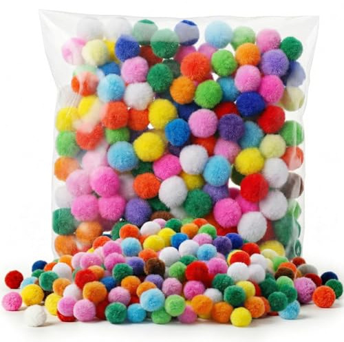 JJUNW 200Pcs Pom Poms Balls for Crafts, Multicolor Fuzzy Pompom Balls | Fuzzy Ball for DIY Arts Craft Making Projects Home Party Decoration