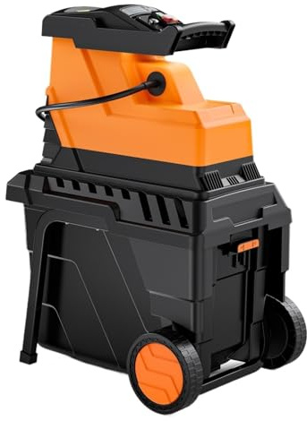 Trituradora De Madera Motor Sin Escobillas 2500 W Rodillo 8 Dientes, Tritura Ramas Secas Hasta 40 Mm Caja 55 L Protección Contra Sobrecarga Funcionamiento Silencioso(Orange)