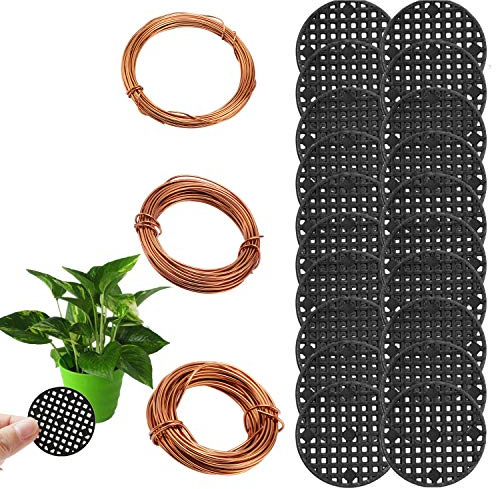 Amatted Bonsai Tool Set, 20 Pcs 4.5cm Round Bonsai Pot Bottom Grid Mat Mesh and 3 Roll Anodized Aluminum Wire Soft DIY Jewelry Crafts Versatile Painted Metal Cord for DIY Jewelry Craft Making