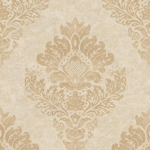 Barocktapet Profhome 379013-GU fibertapet lätt strukturerad med ornament matt guld beige 5,33 m2