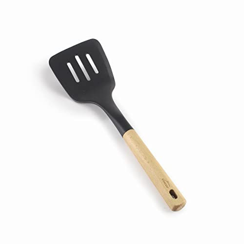 Lacor - 68282 - Espátula Cocina Nordic, Espátula Perforada, Utensilios Cocina, Cabezal de Nylon, Libre de BPA, Antiadherente, Mango Ergonómico de Madera de Haya, Longitud 35,3 cm