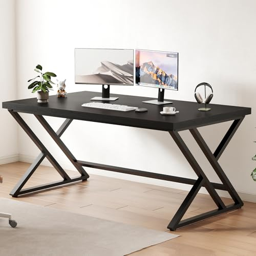 LVB Computertisch Langer Schreibtische Latop-Tisch Industrie Design Studiertisch für Studium Bürotisch Holztisch Schlafzimmer140 x 60 x 75.5 cm Schwarz