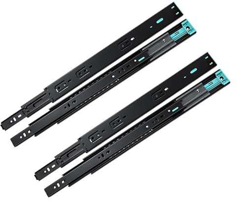 2 pares Guias Correderas Para Cajones con Cierre Suave 400mm Extracción Total, Capacidad de Carga 45 kg, Negro
